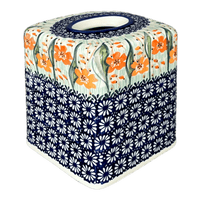 A picture of a Polish Pottery Tissue Box Cover (Sun-Kissed Garden) | O003S-GM15 as shown at PolishPotteryOutlet.com/products/tissue-box-cover-sun-kissed-garden-o003s-gm15