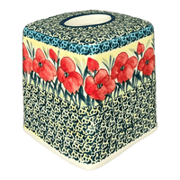 A picture of a Polish Pottery Tissue Box Cover (Poppies in Bloom) | O003S-JZ34 as shown at PolishPotteryOutlet.com/products/tissue-box-cover-poppies-in-bloom-o003s-jz34