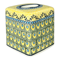 A picture of a Polish Pottery Tissue Box Cover (Sunnyside Up) | O003S-GAJ as shown at PolishPotteryOutlet.com/products/tissue-box-cover-sunnyside-up-o003s-gaj