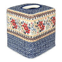 A picture of a Polish Pottery Tissue Box Cover (Ruby Duet) | O003S-DPLC as shown at PolishPotteryOutlet.com/products/tissue-box-cover-ruby-duet-o003s-dplc