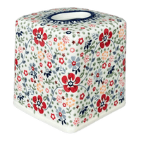 A picture of a Polish Pottery Tissue Box Cover (Full Bloom) | O003S-EO34 as shown at PolishPotteryOutlet.com/products/tissue-box-cover-full-bloom-o003s-eo34