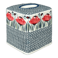 A picture of a Polish Pottery Tissue Box Cover (Poppy Paradise) | O003S-PD01 as shown at PolishPotteryOutlet.com/products/tissue-box-cover-poppy-paradise-o003s-pd01