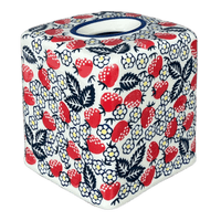 A picture of a Polish Pottery Tissue Box Cover (Strawberry Fields) | O003U-AS59 as shown at PolishPotteryOutlet.com/products/tissue-box-cover-strawberry-fields-o003u-as59