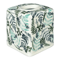 A picture of a Polish Pottery Tissue Box Cover (Scattered Ferns) | O003S-GZ39 as shown at PolishPotteryOutlet.com/products/tissue-box-cover-scattered-ferns-o003s-gz39