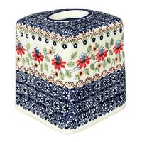 A picture of a Polish Pottery Tissue Box Cover (Mediterranean Blossoms) | O003S-P274 as shown at PolishPotteryOutlet.com/products/tissue-box-cover-mediterranean-blossoms-o003s-p274