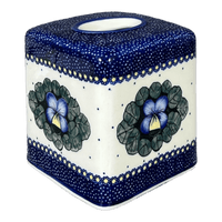 A picture of a Polish Pottery Tissue Box Cover (Pansies) | O003S-JZB as shown at PolishPotteryOutlet.com/products/tissue-box-cover-pansies-o003s-jzb