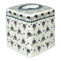 A picture of a Polish Pottery Tissue Box Cover (Lady Bugs) | O003T-IF45 as shown at PolishPotteryOutlet.com/products/tissue-box-cover-lady-bugs-o003t-if45