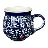 A picture of a Polish Pottery Medium Belly Mug (Lone Star) | K090T-LG01 as shown at PolishPotteryOutlet.com/products/medium-belly-mug-lone-star-k090t-lg01