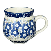 A picture of a Polish Pottery Medium Belly Mug (Forget Me Not Bouquet) | K090S-PS28 as shown at PolishPotteryOutlet.com/products/10-oz-mug-forget-me-not-bouquet-k090s-ps28