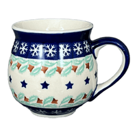 A picture of a Polish Pottery Medium Belly Mug (Starry Wreath) | K090T-PZG as shown at PolishPotteryOutlet.com/products/10-oz-mug-starry-wreath-k090t-pzg