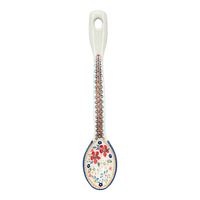 A picture of a Polish Pottery Stirring Spoon (Ruby Duet) | L008S-DPLC as shown at PolishPotteryOutlet.com/products/12-large-stirring-spoon-ruby-duet-l008s-dplc