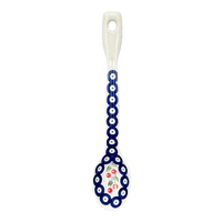 A picture of a Polish Pottery Stirring Spoon (Cherry Dot) | L008T-70WI as shown at PolishPotteryOutlet.com/products/12-large-stirring-spoon-cherry-dot-l008t-70wi