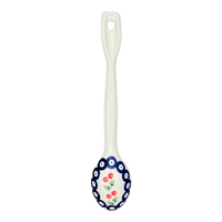 A picture of a Polish Pottery Stirring Spoon (Cherry Dot) | L008T-70WI as shown at PolishPotteryOutlet.com/products/12-large-stirring-spoon-cherry-dot-l008t-70wi