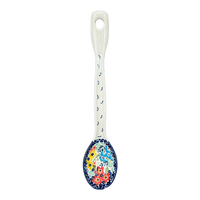 A picture of a Polish Pottery Stirring Spoon (Brilliant Garden) | L008S-DPLW as shown at PolishPotteryOutlet.com/products/12-large-stirring-spoon-brilliant-garden-l008s-dplw