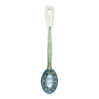 A picture of a Polish Pottery Stirring Spoon (Blue Bells) | L008S-KLDN as shown at PolishPotteryOutlet.com/products/12-large-stirring-spoon-blue-bells-l008s-kldn