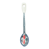 A picture of a Polish Pottery Stirring Spoon (Poppy Paradise) | L008S-PD01 as shown at PolishPotteryOutlet.com/products/12-large-stirring-spoon-poppy-paradise-l008s-pd01