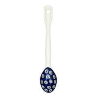 A picture of a Polish Pottery Stirring Spoon (Floral Peacock) | L008T-54KK as shown at PolishPotteryOutlet.com/products/12-large-stirring-spoon-floral-peacock-l008t-54kk