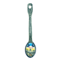 A picture of a Polish Pottery Stirring Spoon (Butterflies in Flight) | L008S-WKM as shown at PolishPotteryOutlet.com/products/12-large-stirring-spoon-butterflies-in-flight-l008s-wkm
