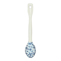 A picture of a Polish Pottery Stirring Spoon (Scattered Blues) | L008S-AS45 as shown at PolishPotteryOutlet.com/products/12-large-stirring-spoon-scattered-blues-l008s-as45