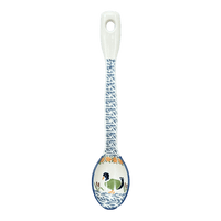 A picture of a Polish Pottery Stirring Spoon (Ducks in a Row) | L008U-P323 as shown at PolishPotteryOutlet.com/products/12-large-stirring-spoon-ducks-in-a-row-l008u-p323