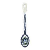 A picture of a Polish Pottery Stirring Spoon (Pansies) | L008S-JZB as shown at PolishPotteryOutlet.com/products/12-large-stirring-spoon-pansies-l008s-jzb