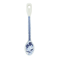 A picture of a Polish Pottery Stirring Spoon (Duet in Blue) | L008S-SB01 as shown at PolishPotteryOutlet.com/products/12-large-stirring-spoon-duet-in-blue-l008s-sb01