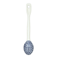 A picture of a Polish Pottery Stirring Spoon (Duet in Blue) | L008S-SB01 as shown at PolishPotteryOutlet.com/products/12-large-stirring-spoon-duet-in-blue-l008s-sb01