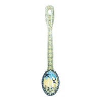 A picture of a Polish Pottery Stirring Spoon (Soaring Swallows) | L008S-WK57 as shown at PolishPotteryOutlet.com/products/12-large-stirring-spoon-soaring-swallows-l008s-wk57