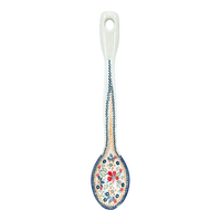 A picture of a Polish Pottery Stirring Spoon (Ruby Bouquet) | L008S-DPCS as shown at PolishPotteryOutlet.com/products/12-large-stirring-spoon-ruby-bouquet-l008s-dpcs