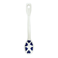 A picture of a Polish Pottery Stirring Spoon (Whole Hearted) | L008T-SEDU as shown at PolishPotteryOutlet.com/products/12-large-stirring-spoon-whole-hearted-l008t-sedu