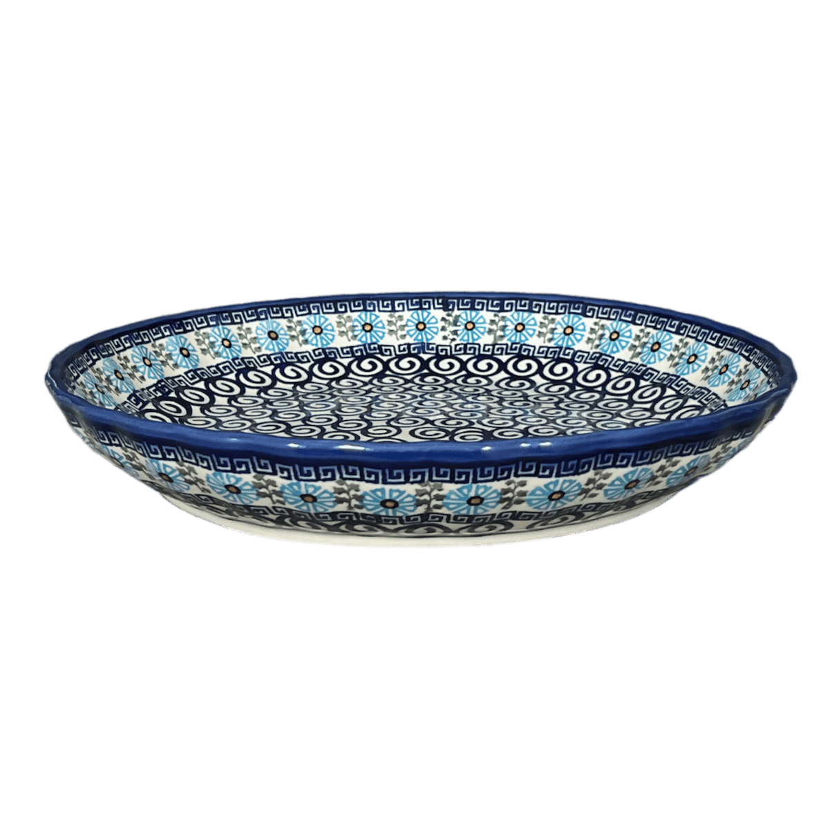 Bowl, Round, Shallow, 12.5" in "Blue Daisy Spiral" by Andy | NDA199-38