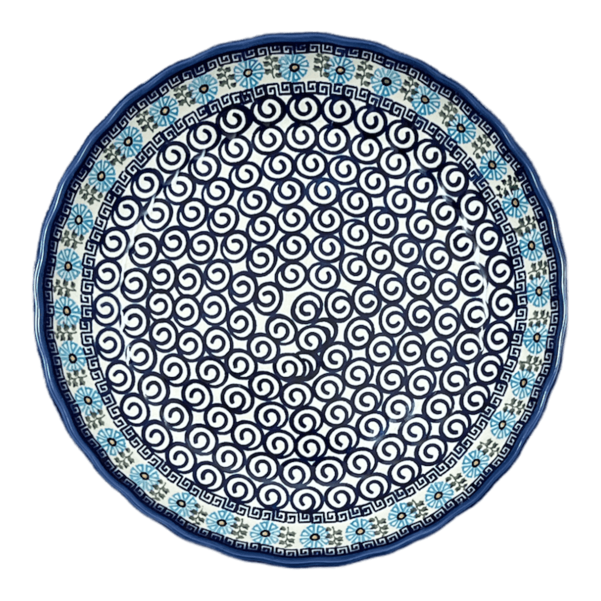 Bowl, Round, Shallow, 12.5" in "Blue Daisy Spiral" by Andy | NDA199-38