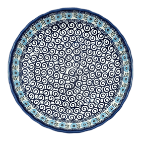 Polish Pottery 12.5" Shallow Bowl/Baker (Blue Daisy Spiral) | NDA199-38 Additional Image at PolishPotteryOutlet.com