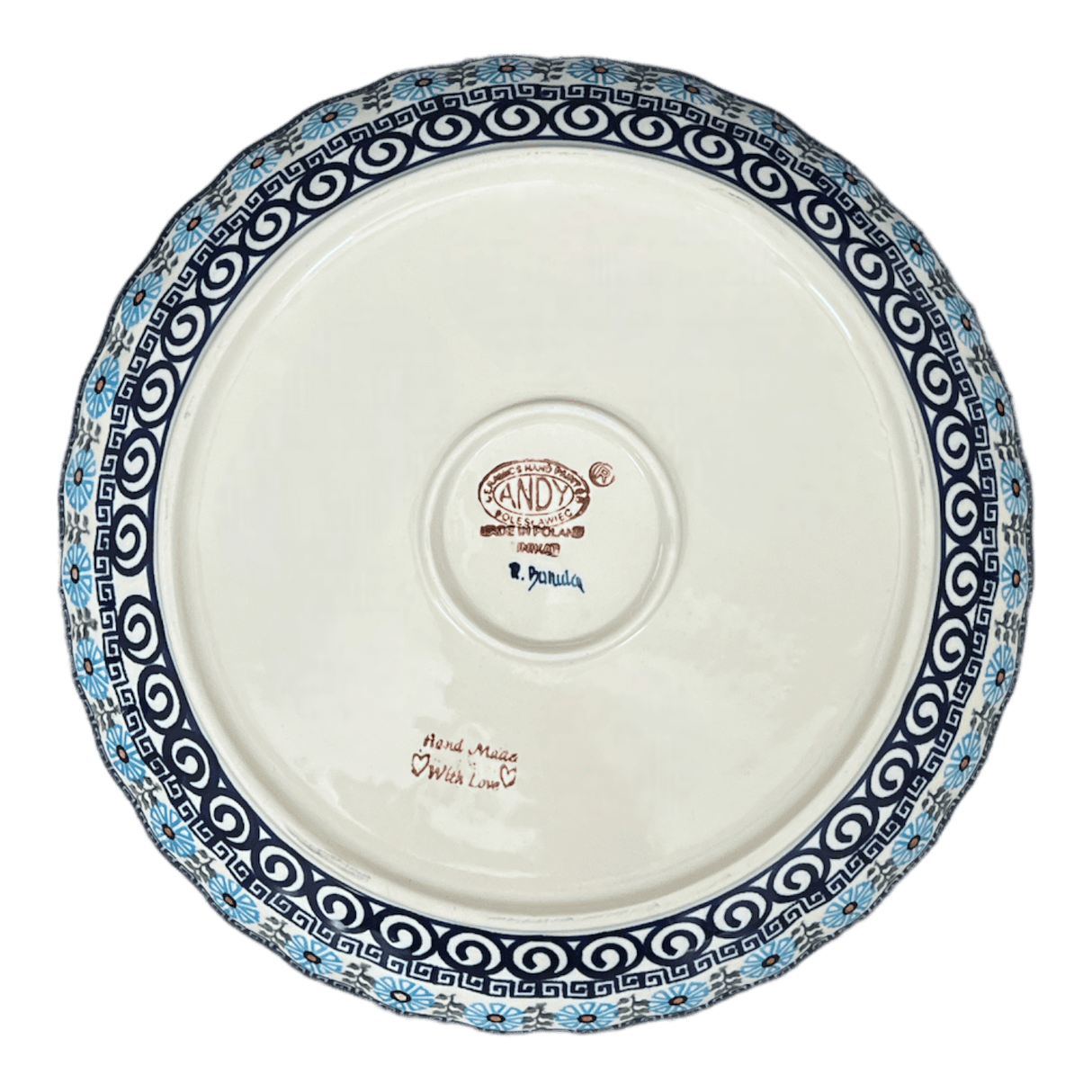 Bowl, Round, Shallow, 12.5" in "Blue Daisy Spiral" by Andy | NDA199-38