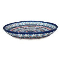 A picture of a Polish Pottery Bowl, Round, Shallow, 12.5" in "Daisy Waves" by Andy | NDA199-3 as shown at PolishPotteryOutlet.com/products/12-5-shallow-bowl-baker-daisy-waves-nda199-3