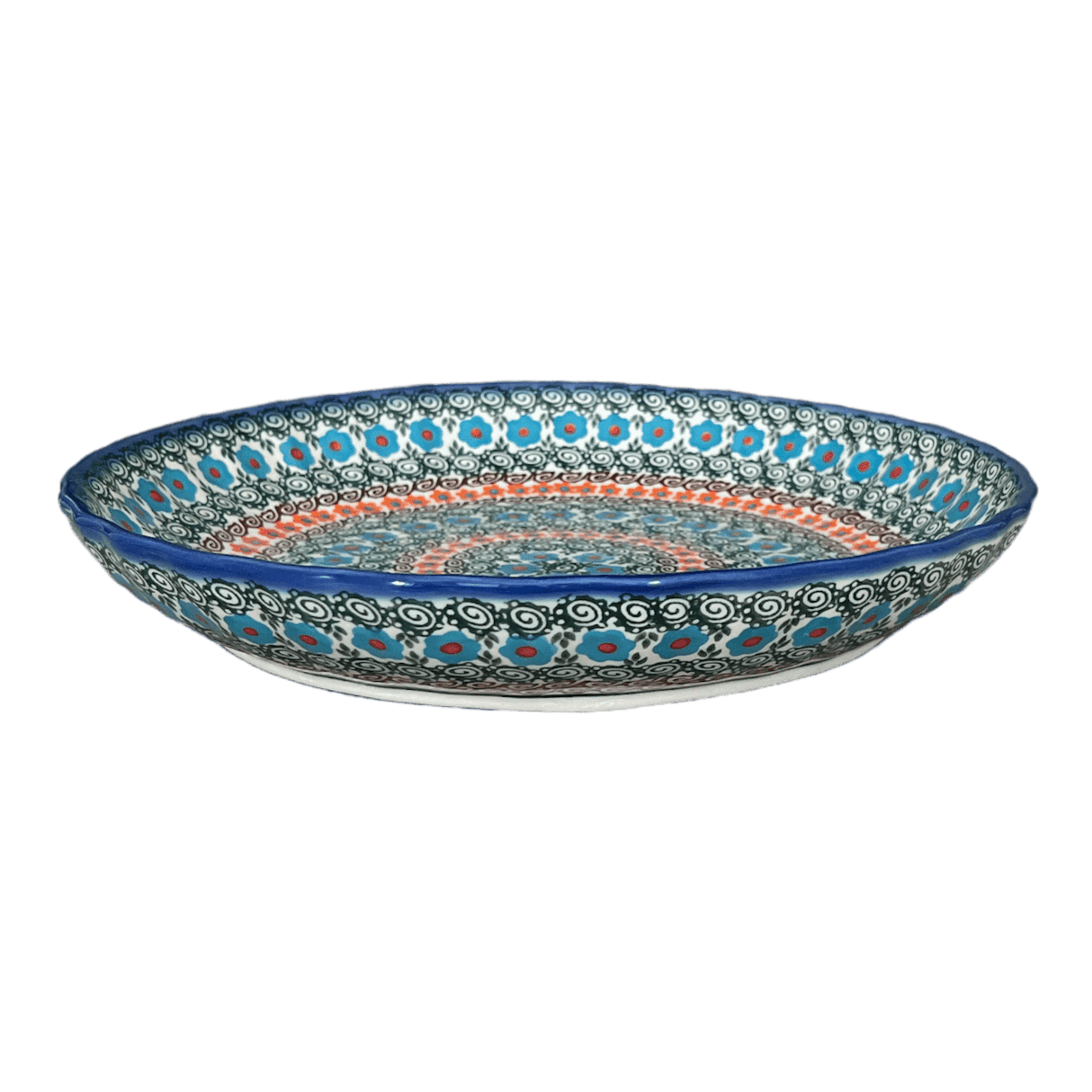 Bowl, Round, Shallow, 12.5" in "Teal Pompons" by Andy | NDA199-62