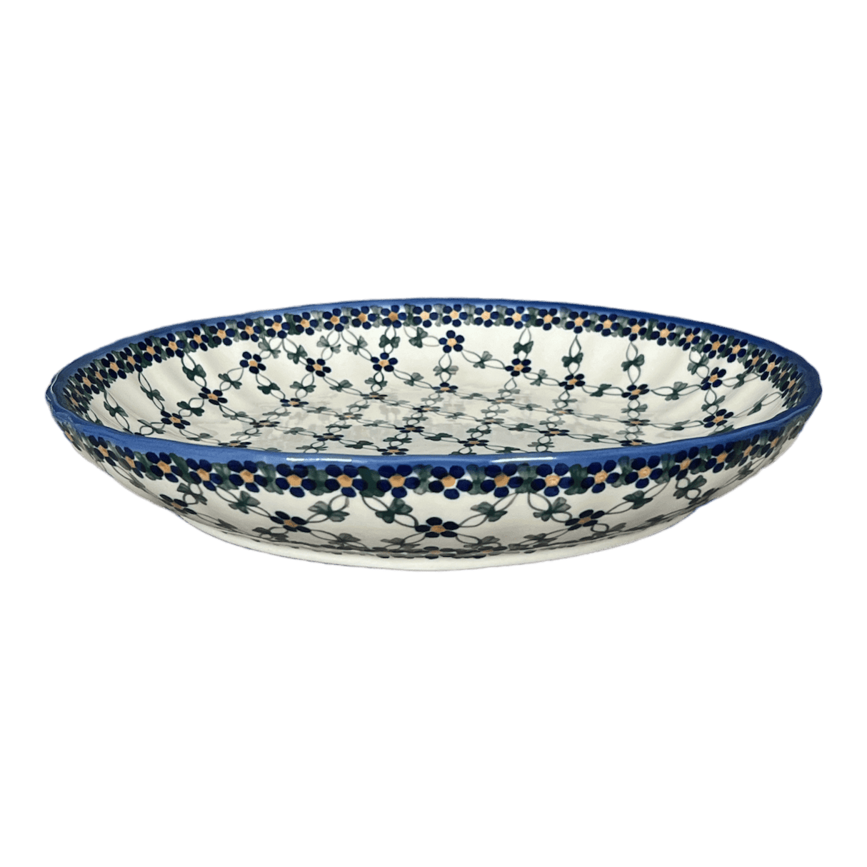 Bowl, Round, Shallow, 12.5" in "Blue Lattice" by Andy | NDA199-6