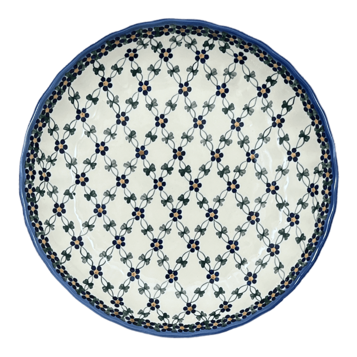 Bowl, Round, Shallow, 12.5" in "Blue Lattice" by Andy | NDA199-6