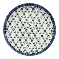 A picture of a Polish Pottery 12.5" Shallow Bowl/Baker (Blue Lattice) | NDA199-6 as shown at PolishPotteryOutlet.com/products/12-5-shallow-bowl-baker-blue-lattice-nda199-6