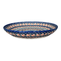 A picture of a Polish Pottery Bowl, Round, Shallow, 12.5" in "Zany Zinnia" by Andy | NDA199-35 as shown at PolishPotteryOutlet.com/products/12-5-shallow-bowl-baker-zany-zinnia-nda199-35