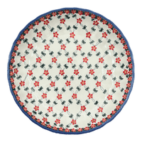 A picture of a Polish Pottery 12.5" Shallow Bowl/Baker (Red Lattice) | NDA199-20 as shown at PolishPotteryOutlet.com/products/12-5-shallow-bowl-baker-red-lattice-nda199-20