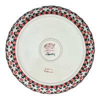 A picture of a Polish Pottery 12.5" Shallow Bowl/Baker (Red Lattice) | NDA199-20 as shown at PolishPotteryOutlet.com/products/12-5-shallow-bowl-baker-red-lattice-nda199-20