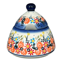 A picture of a Polish Pottery 4" Bell Sugar Bowl (Bright Bouquet) | NDA76-A55 as shown at PolishPotteryOutlet.com/products/4-bell-sugar-bowl-bright-bouquet-nda76-a55