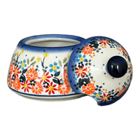 A picture of a Polish Pottery 4" Bell Sugar Bowl (Bright Bouquet) | NDA76-A55 as shown at PolishPotteryOutlet.com/products/4-bell-sugar-bowl-bright-bouquet-nda76-a55