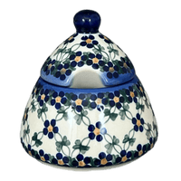 A picture of a Polish Pottery 4" Bell Sugar Bowl (Blue Lattice) | NDA76-6 as shown at PolishPotteryOutlet.com/products/4-bell-sugar-bowl-blue-lattice-nda76-6