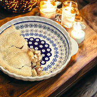 A picture of a Polish Pottery Pie Plate with Handles (Brilliant Wreath) | Z148S-WK78 as shown at PolishPotteryOutlet.com/products/pie-plate-with-handles-brilliant-wreath-z148s-wk78