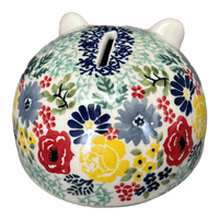 A picture of a Polish Pottery Hedgehog Bank (Garden Party) | S005S-BUK1 as shown at PolishPotteryOutlet.com/products/hedgehog-bank-garden-party-s005s-buk1