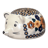 A picture of a Polish Pottery Hedgehog Bank (Bouquet in a Basket) | S005S-JZK as shown at PolishPotteryOutlet.com/products/hedgehog-bank-bouquet-in-a-basket-s005s-jzk