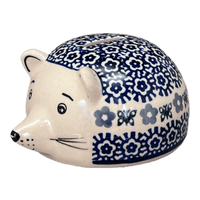 A picture of a Polish Pottery Hedgehog Bank (Butterfly Border) | S005T-P249 as shown at PolishPotteryOutlet.com/products/hedgehog-bank-butterfly-border-s005t-p249