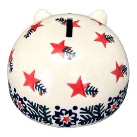 Polish Pottery Hedgehog Bank (Evergreen Stars) | S005T-PZGG Additional Image at PolishPotteryOutlet.com